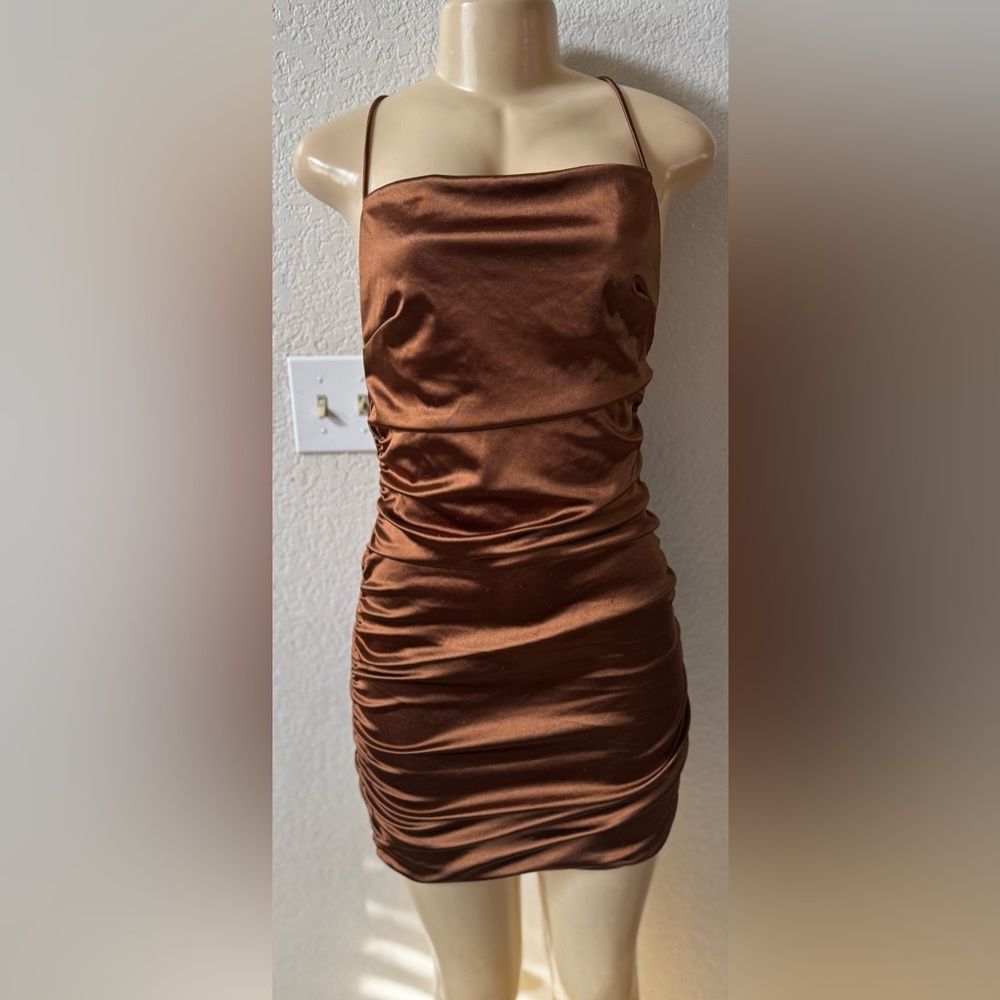 Fashion Nova Chocolate Satin Mini Dress party cocktail night out sexy